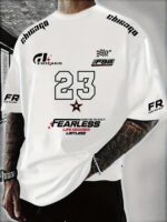 A Men'S Racing Icon #23 3D Print Short-Sleeve T-Shirt - Casual Streetwear, Breathable Sportswear, Round Neck, Summer Fashion Top, Unique Letter Print Design, Made Of 100% Polyester, Slightly Stretchy Knitted Fabric, Suitable For All Seasons Pullover. - Image 2