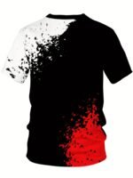 Men'S Large Size T-Shirt, White, Red And Black Geometric Pattern Short Sleeve, Round Neck, Sports Fashion, Soft, Breathable, Comfortable, Suitable For Running And Weekends, Valentine'S Day Gift, New Year Gift, 2025, Plus Size - Image 3