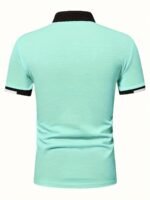 Men'S Summer Fashion Shirt - Casual Short Sleeve, Jade Green With Contrast Trim, Breathable Polyester, Machine Washable, Plus Size - Image 2