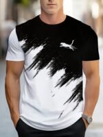 Men'S Fashion Casual Crew Neck T-Shirt With 3D Geometric Print Pattern, 100% Polyester Knit Fabric, Regular Fit, Slight Stretch - Casual Style Tee