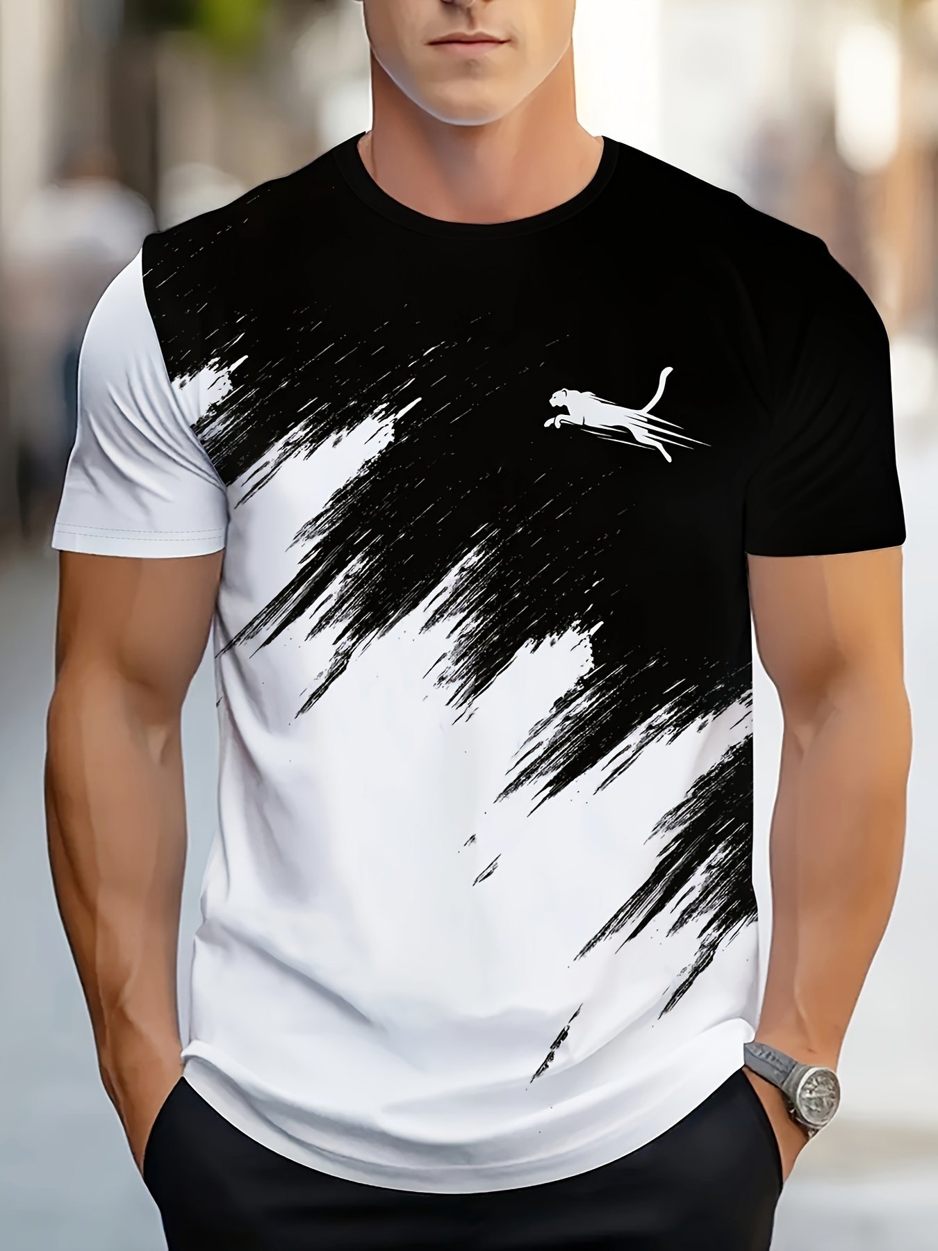 product-fancy-386d68d5-6396-4375-827e-82058e693e30.jpg Men'S Fashion Casual Crew Neck T-Shirt With 3D Geometric Print Pattern, 100% Polyester Knit Fabric, Regular Fit, Slight Stretch - Casual Style Tee - Image 1