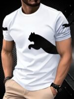 Men'S 3D Print Cat Graphic T-Shirt - Casual Short Sleeve Summer Tee With Black & White Contrast Design, Breathable Round Neck Top For Outdoor Activities, Machine Washable, Relaxed Fit Shirt, Durable Fabric, Detailed Print Quality, Streetwear Fashion, Lightweight Material, Street Style