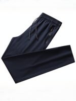 Men'S Solid Track Pants With Zipper Pockets, Active Drawstring Pants For Outdoor Activities Gift - Image 4