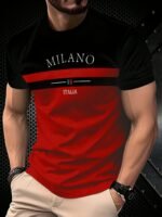 Men'S Casual "Milano Italy" Graphic T-Shirt - Black & White With Italian Flag Design, Short Sleeve, Round Neck, Polyester, Summer Streetwear, Italian T Shirt - Image 3