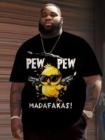 Men'S Large Size Graphic T-Shirt - Cool Chick Cartoon Print With "Pew Pew" & "Madafakas!" Text - Casual Sporty Round Neck Short Sleeve Tee For Summer, Running, Gym & Daily Wear - Machine Washable, Comfortable Fit Shirt, Plus Size - Image 4