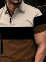 1Pc Men'S Summer Casual Short Sleeve Polo Shirt - Polyester Knit Fabric With Slight Stretch, All Over Print Lapel Collar, Button Detail, Regular Fit - Trendy Multi-Color Short Sleeve Polo Top - Image 10