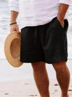 Men'S Summer Casual Shorts With Drawstring Waist - Breathable Straight-Leg Beach Shorts, Loose Fit Solid Color For Casual Attire, Leisure Shorts, Beachwear Essentials, Comfortable Fit - Image 2