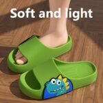 Kids' Non-Slip Slip-On Slippers - Lightweight Cushioned Bathroom Shoes With Soft Eva Sole, Quick-Dry Indoor/Outdoor House Shoes For Boys & Girls, Beach, Park, Home - Easy Slip-On Design (Blue/Green) - All-Season Use, Park Footwear, Playful Design, Breathable Material, Footwear, Family Footwear - Image 3