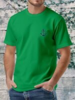 Men'S Nautical Anchor Graphic T-Shirt - Light Green Maritime Tee, Regular Fit Casual Shirt For Everyday & Nautical Themes - Breathable Everyday Essential, Nautical T Shirts, Classic Round Neck, Comfortable Fabric, Short Sleeve Top, Outdoor Enthusiasts, Weekend Wear, Minimalist Design, Soft Material, Print Tee, Outdoor Lovers - Image 3