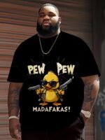 Men'S Large Size Graphic T-Shirt - Cool Chick Cartoon Print With "Pew Pew" & "Madafakas!" Text - Casual Sporty Round Neck Short Sleeve Tee For Summer, Running, Gym & Daily Wear - Machine Washable, Comfortable Fit Shirt, Plus Size - Image 5
