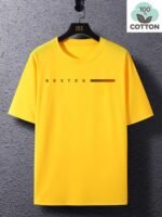 Men'S 210G T-Shirt - Soft Everyday Casual Tee With Bold Boston Lettering, Bright Yellow Shirt For Everyday & Special Occasions - Breathable Round Neck Top, Comfortable Fit, Back To Basics, Classic Design, Lightweight Material, Short Sleeve Shirt, Urban Style