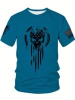 1Pc Hxmrby Men'S 3D American Warrior Skull Military Print T-Shirt, Casual Sports Crew Neck Tee, Polyester Knit Fabric With Slight Stretch, Regular Fit For Summer Daily Wear, Plus Size - Image 10
