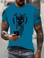 1Pc Hxmrby Men'S 3D American Warrior Skull Military Print T-Shirt, Casual Sports Crew Neck Tee, Polyester Knit Fabric With Slight Stretch, Regular Fit For Summer Daily Wear, Plus Size - Image 6