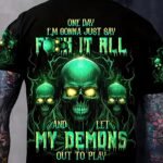 Men'S 3D Skull Graphic T-Shirt - "Fix It All And Let My Demons Play" Print, Comfortable Polyester Blend, Short Sleeve Crew Neck, Casual Summer Outdoor Tee, Casual Summer Tee|Statement Clothing|Polyester Spandex Blend, Plus Size