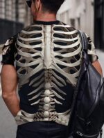 Festive Halloween Skeleton Print Large Size Men'S Casual Athletic T-Shirt, Plus Size - Image 2