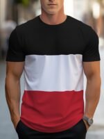 Men'S Simple Color-Blocked T-Shirt, Regular Fit For Summer. - Image 2