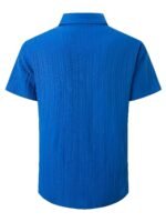 Men'S Royal Blue Casual Button-Up Shirt - Short Sleeve, Ribbed Texture Fabric, Classic Collar, Summer Wear, Machine Washable, Plus Size - Image 5
