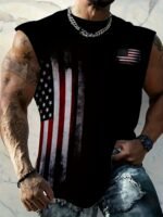 Men'S Oversized Patriotic Print Sleeveless T-Shirt - Comfortable & Breathable Summer Fitness Training Vest, 95% Polyester With Spandex, Machine Washable, Regular Fit For Men & Teens, Basketball Training Gear | Casual Style Vest | Polyester Spandex Blend, Plus Size