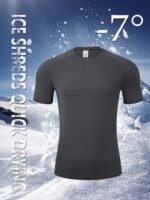 1Pc Men'S 7? Ice Sliky Fiber Fabric T-Shirt - High Elasticity Quick-Dry Breathable Moisture-Wicking Fabric, Ice Shrink Quick-Dry Technology For Sports & Casual Wear, Regular Fit Crew Neck, Moisturewicking Shirt, Sleek Design, Highelasticity Fabric