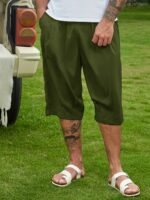 Plus Size Men'S Solid Capri Pants For Summer, Loose Fit Breathable Shorts - Image 4