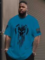 1Pc Hxmrby Men'S 3D American Warrior Skull Military Print T-Shirt, Casual Sports Crew Neck Tee, Polyester Knit Fabric With Slight Stretch, Regular Fit For Summer Daily Wear, Plus Size - Image 2