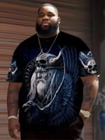 Men'S Odin'S Warrior Viking Style 3D Print T-Shirt - Casual Crew Neck, Short Sleeve, Regular Fit, 100% Polyester Knit Fabric With Stretch, Norse Mythology Design, Plus Size - Image 5