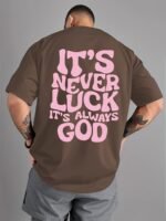 Men'S Vintage " It'S Never Luck "Print Short Sleeve Crew Neck Casual Sports T-Shirt, Polyester Versatile Top For Summer - Image 3