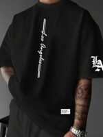 Men'S Summer New Arrival Los Angeles Fashion Line "La" Print Loose Fit Round Neck Short-Sleeve T-Shirt, Ideal For Outdoor Sports, Running, Fitness, Themed Parties, And Casual Outings, Soft Polyester Blend, Machine Washable - Image 2