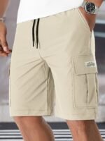Everyday Comfort Cargo Shorts 1Pc Men'S Summer Cargo Shorts - Durable Polyester, Elastic Drawstring Waist, Large Pockets, Knee-Length With Reinforced Stitching - Image 4