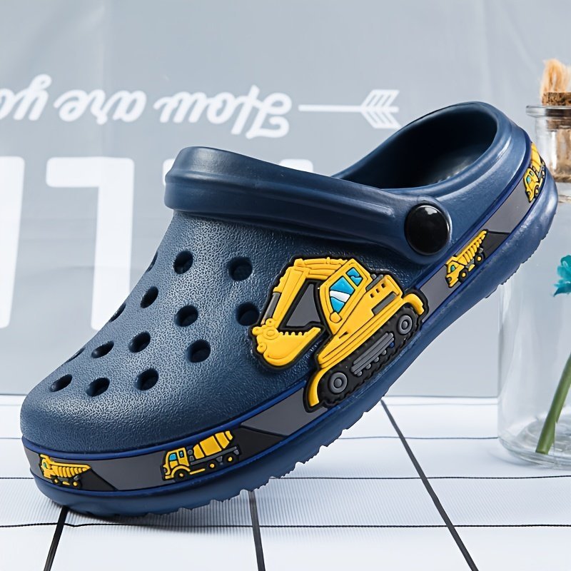 product-fancy-47c81681-9df3-4c0f-b4cb-839c2e8383fe.jpg Youngsters' Cartoon Excavator Clogs - Navy Blue, Airy Eva Sandals For Youngsters, Ideal For Beach & Daily Use - Image 1