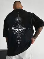 Men'S Casual Compass Print T-Shirt - Breathable Polyester, Crew Neck, Short Sleeve - Perfect For Summer - Image 2