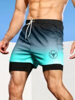 Men'S Gradient Athletic Shorts - Summer Outdoor Sports, Adjustable Drawstring Waist, Breathable Mesh Lining, Black To Gray With "No Fear No Limits" Design, Comfortable For Active Wear - Image 5