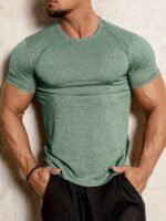 Men'S Quick-Dry Athletic T-Shirt - Moisture-Wicking Workout Shirt, Non-See-Through Gym Tee For Running, Training, Casual Casual Attire - Breathable Muscle Shirt With Round Neck & Short Sleeves - Ideal For Fitness Enthusiasts & Casual Outfits, Running Apparel, Sleek Design, Stretchy Fabric, Training Top, Active Lifestyle - Image 4