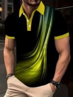 Plus Size Men'S Golf T-Shirt, Popular Retro Style Blue Lines Geometric Elements Design Print Short Sleeve Tennis Tees For Summer, Casual Trendy Tops For Males, Leisurewear For Big & Tall Guys - Image 4