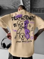 Men'S Streetwear Graphic T-Shirt - Loose Fit Round Neck Summer Tee With Bold "Perfect Not" Bear & Hearts Design, Light Blue Casual Urban Fashion Top For Casual Attire, Streetwear Fashion | Bold Graphic Tee | Comfortable Fit, T Shirt Stylish - Image 8