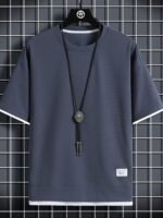 Men'S Waffle Solid Color Fake Two-Piece Design Solid Color Round Neck T-Shirt, Summer Casual And Comfortable T-Shirt, Daily Gym Exercise Running Men'S Top - Image 5