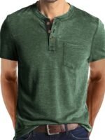 Men'S Summer Casual Short Sleeve T-Shirt - Breathable Blend Round Neck Henley-Style Button Front, Semi-Sheer Fabric, Machine Washable Regular Fit For Outdoor & Casual Attire, Relaxed Style, Buttonfront Design, Easy Care, Buttonup Shirt, Warm Weather Clothing, Lightweight Material, Buttonfront Top, Warm Weather Apparel, Casual Attire, Comfortable Material, Soft Fabric Tee - Image 2