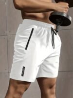 A Pair Of Men'S Casual And Minimalist Style Comfortable Shorts, Featuring Letter Print Pockets And Drawstrings, Suitable For Summer Outdoor Fitness Wear, Quick-Drying Comfortable Shorts With Slightly Stretchy Elastic Waistband And Drawstring, Ideal For Gym Workouts In The Summer. - Image 2