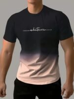 "Whatever" Print Gradient Crew Neck T-Shirt For Men, Trendy Casual Short Sleeve Top, Men'S Tee For Summer Outing - Image 2