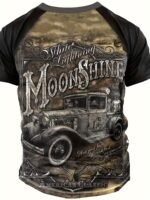 Plus Size, Summer Men'S Vintage Car Graphic Print T-Shirt, Street Style Cool Raglan Short Sleeve Tees For Big & Tall Males - Image 2