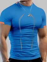 Color Block Pattern Slim Fit Crew Neck And Short Sleeve T-Shirt, Breathable And Quick Dry Sports Tops For Men'S Summer Fitness Training And Outdoors Sports Wear - Image 5