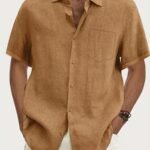 Men'S Plus Size Vintage Black Casual Button-Up Short Sleeve Shirt With Pockets - Summer Basic Lapel Collar, Non-Stretch Fabric, Regular Fit, Adult Sizes, Lightweight Polyester, Casual Attire | Classic Buttonup Shirt | Solid Color Shirt, Plus Size