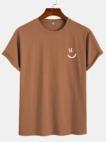 Men'S 100% Cotton White T-Shirt With Joyful Face Print - Minimalist Round Neck Short Sleeve Casual Casual Attire, Soft Breathable Fabric, Left Chest Joyful Face Design, Minimalist White Tee For Men, Versatile For Casual & Formal Outfits, Hand Washable, Regular Fit, Plain White With Joyful Face Graphic, Smooth Texture, No Stretch Fabric, Basic Style For Layering, Suitable For Casual Attire, Round Neck T Shirt For Men, T Shirt For Men High Quality, Funny T Shirts, - Image 7