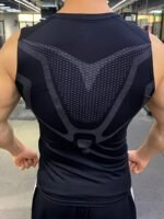 Men'S Geometric Print Compression Tank Top, High Stretch And Skinny Fit Sports Vest, Moisture Wicking And Quick Dry Active Top For Training, Basketball And Fitness Wear - Image 3