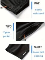 1Pc Men'S Quick-Dry Athletic Shorts - Lightweight Gym, Hiking, Beach Pants - Ice Sliky Fiber Fabric - Elastic Waistband - Black - For Running, Training, Outdoor Sports - All-Day Moisture Management - Easy Care, Workout Shorts, Gym Wear, Solid Color Design, Durable Sportswear, Hiking Gear, Sporty Look, Breathable Material, Fitness Enthusiasts - Image 5