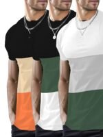 Mbdmbd Men'S Slim Fit Color Block T-Shirt - Casual, Stretchy Polyester Blend, Crew Neck, Machine Washable - Summer Essential In Black, Pink, And White - Image 7
