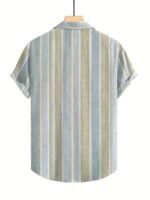 Men'S Casual Striped Short Sleeve Button-Up Shirt - Light Blue & White Vertical Stripes, Collar, Regular Fit Summer Casual Wear, Short Sleeve Button Blouses, Plus Size - Image 8