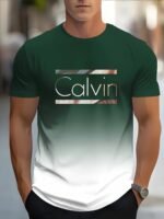 Men'S Casual Short Sleeve T-Shirt With Bold Calvin Monogram Print - Blue & White Gradient Design, Regular Fit Round Neck, Machine Washable For Casual Attire, Summer Apparel, Modern Fashion, Comfortable Fabric, Graphic Tee, Streetwear Style - Image 3