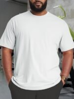Men'S Plus Size Short Sleeve Crew Neck Solid Color T-Shirt, Stylish Versatile Trendy Top For Summer