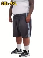 5Xl~9Xl Plus Size Men'S Elastic Waistband Side Stripe Design Drawstring Casual Shorts, Mesh Fabric Breathable Comfort, Full Stitching, Suitable For Running Basketball And Fitness With Side Pockets, Plus Size - Image 2